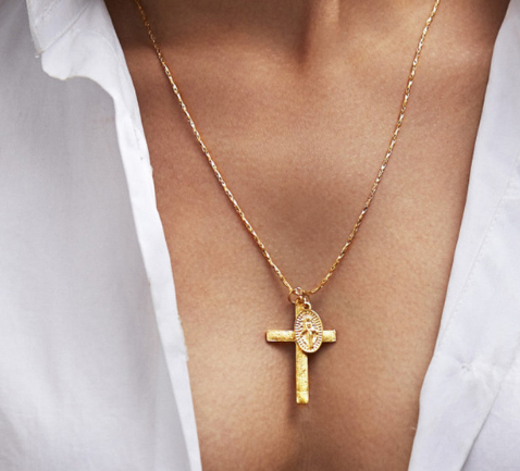 Cross with Virgin Mary Pendant Necklace - Christian Jewelry