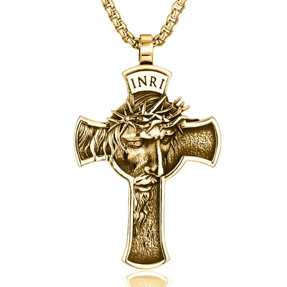 Jesus Face INRI Cross Pendant Necklace