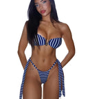 Blue and White Striped Bandeau Bikini Set