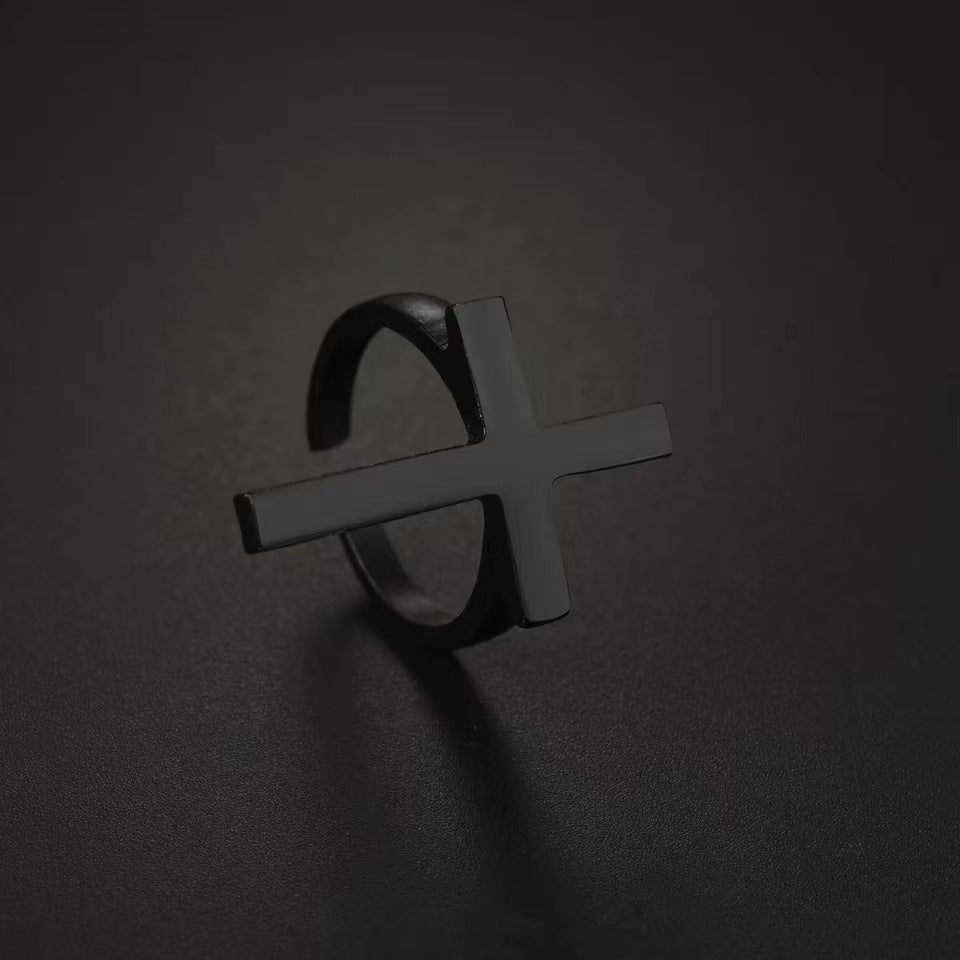 Men's Black Cross Punk Ring