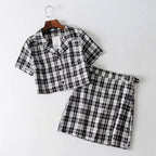 Vintage Plaid Crop Top A-Line Skirt Set