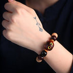 Carved Wooden Cat Sandalwood Bead Bracelet