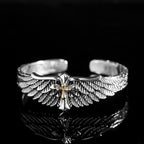 Vintage Silver Winged Cross Cuff Bracelet