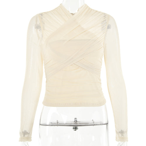 2023 Fashionable Sheer Mesh Zip Crop Top for Women