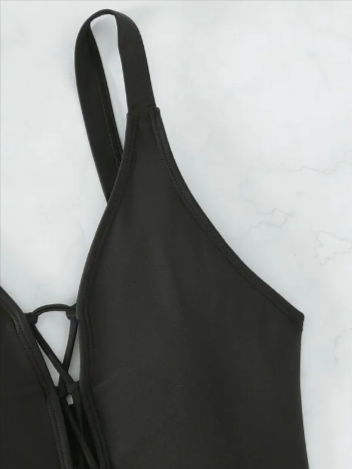 Women's Black Lace-Up Front One-Piece Swimsuit