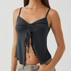 Ruched Tie-Front Spaghetti Strap Cami Top