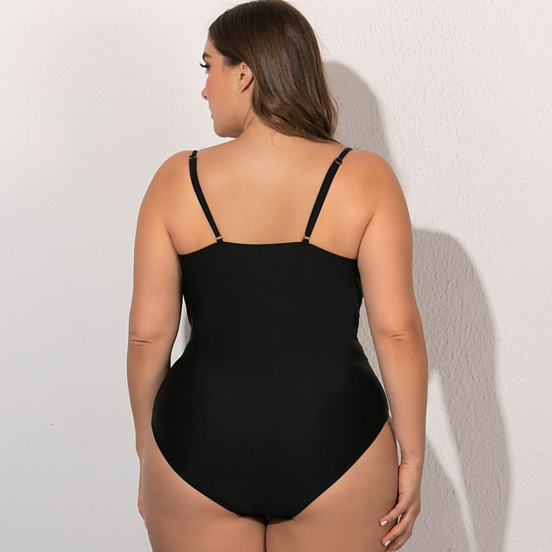 Plus Size Lace Trim One-Piece Swimsuit