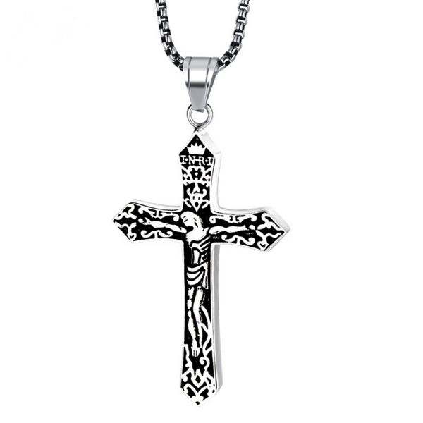 Jesus Cross Crucifix Pendant Necklace - Titanium Steel
