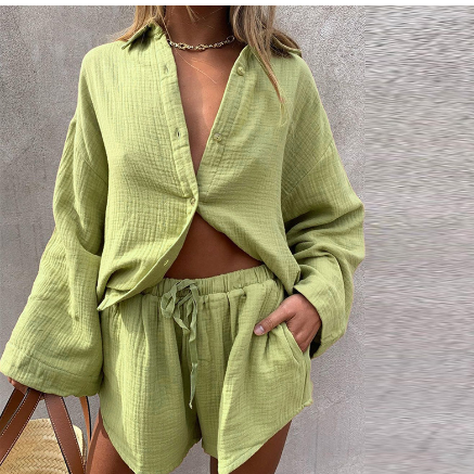 Maitê Set: Women's Loose Long Sleeve Shirt & Shorts