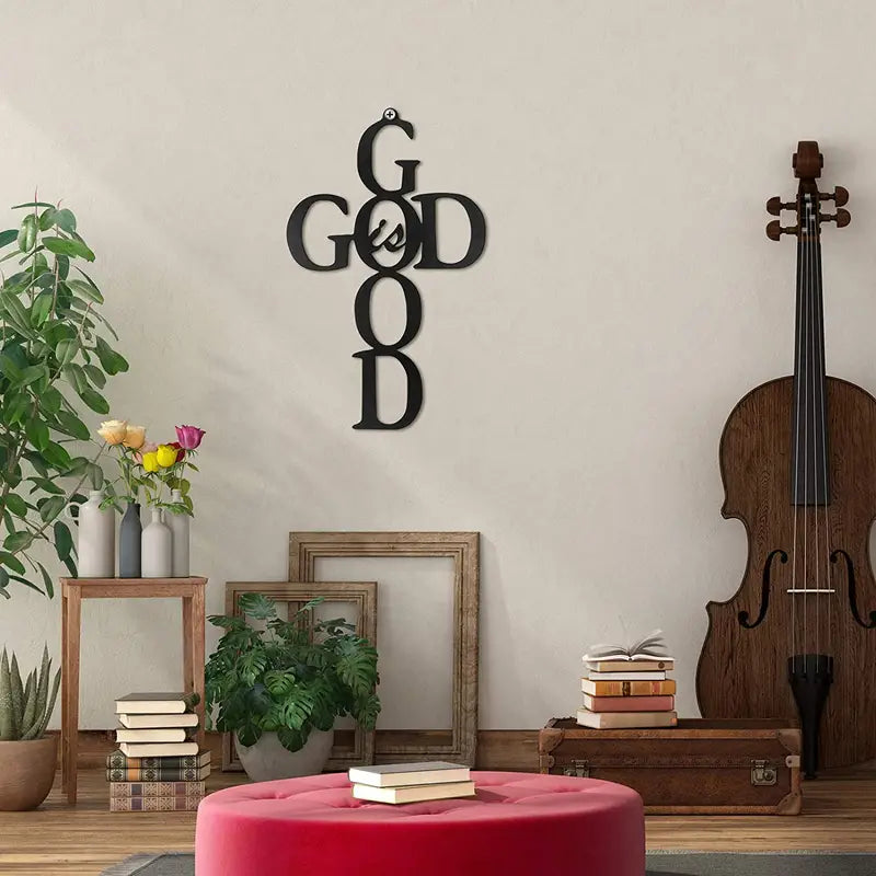 Schwarze Kreuz Metall Wandkunst - Gott ist Gut Dekoschild