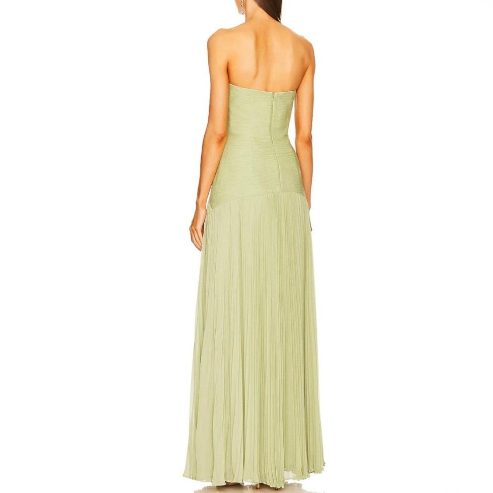 Sage Green Strapless Pleated Maxi Dress