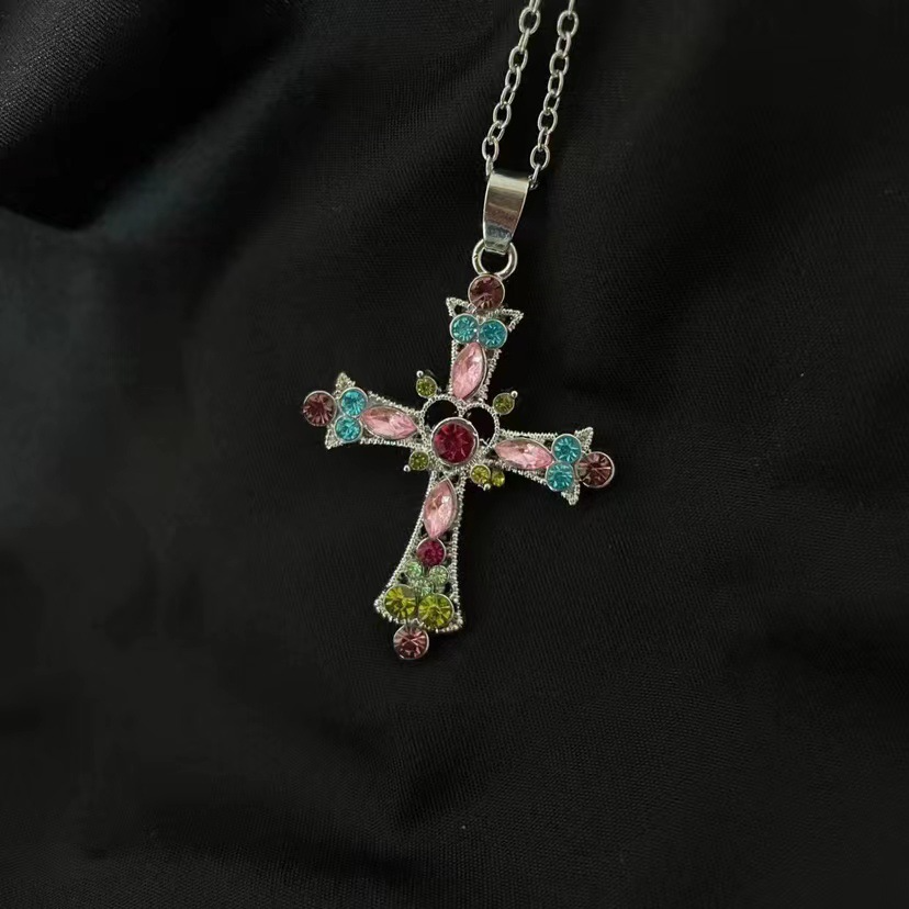 Colorful Crystal Cross Necklace
