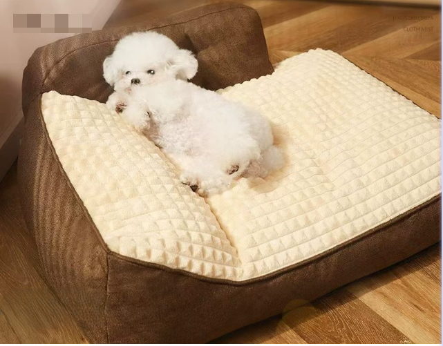 Sofa Style Dog Bed with Bolster & Extended Mat, Washable Plush Calming Couch Bed for Medium Large Dogs, Anti-Slip Pet Lounger