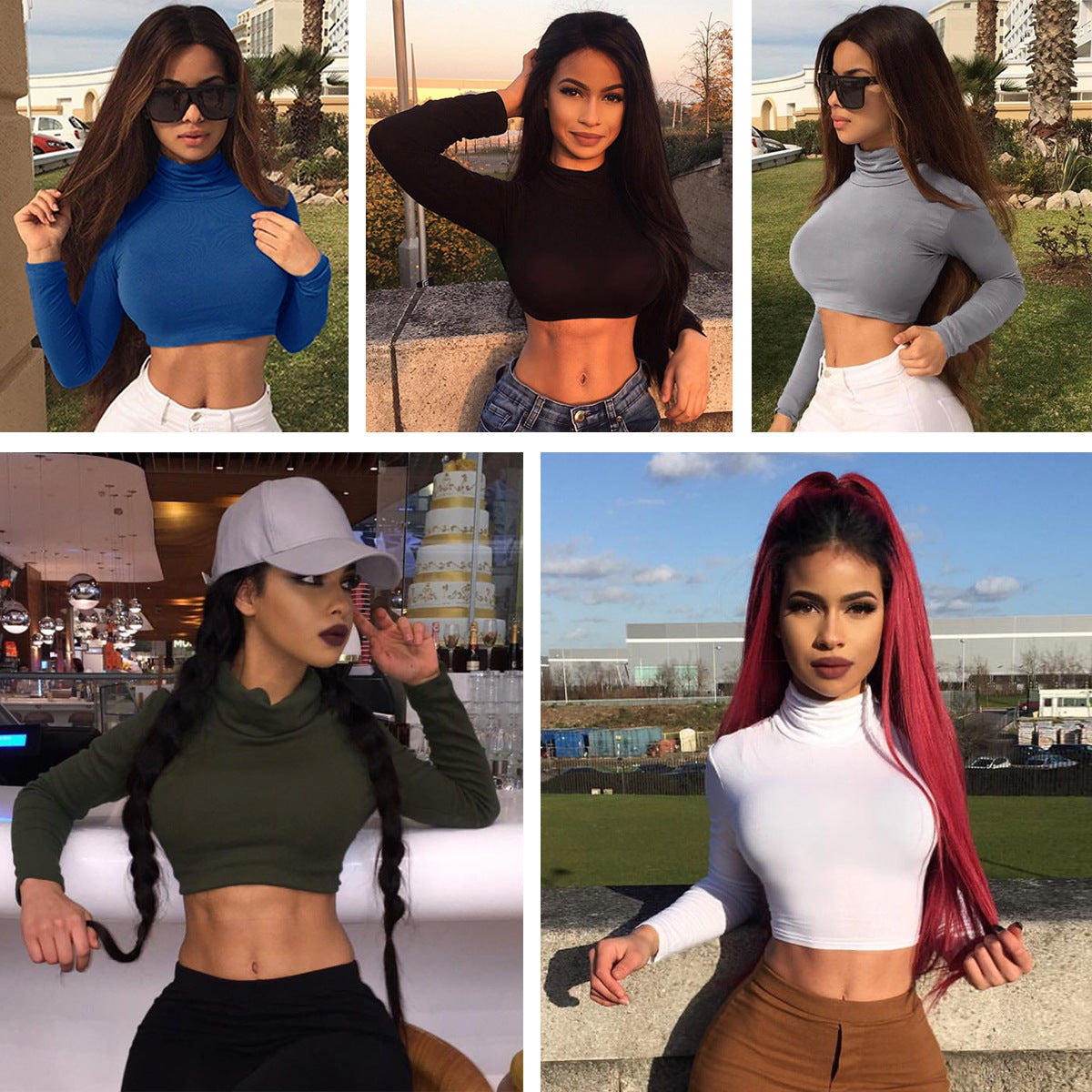 Sexy Crop Top with Long Sleeves and High Neck