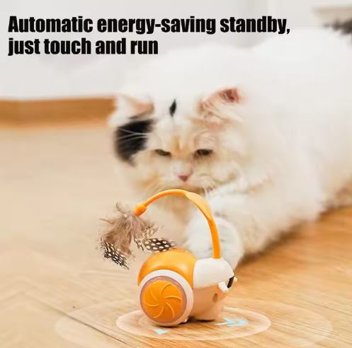 Interactive Automatic Cat Toy, Self-Moving Electric Feather Teaser Robot with Remote & LED Wheels, Rechargeable Smart Kitten Exerciser