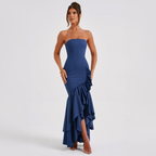 Strapless Ruffle Asymmetric Mermaid Maxi Dress