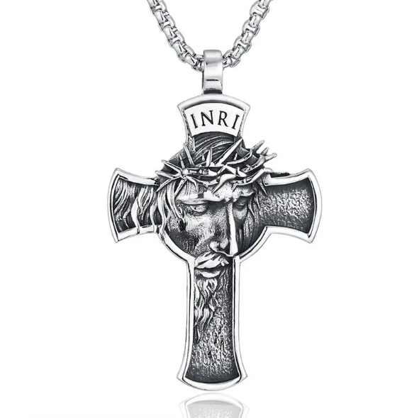 Jesus Face INRI Cross Pendant Necklace