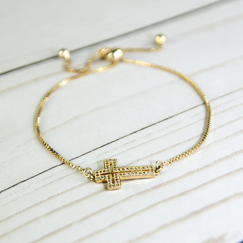 Gold Cross Adjustable Bolo Bracelet