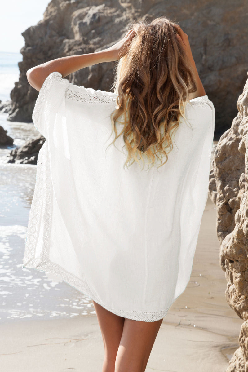 Mint Crochet Trim Kaftan Beach Cover-Up
