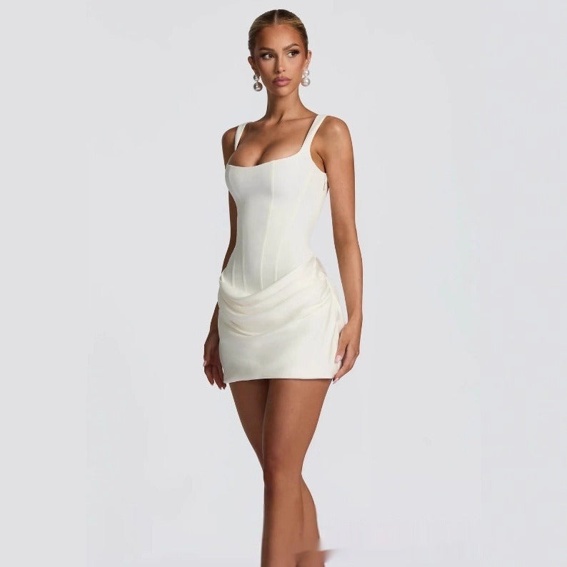 Graceful Tube Top Shoulder Strap Dress