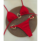 Red Triangle Bikini Set with Gold Accents