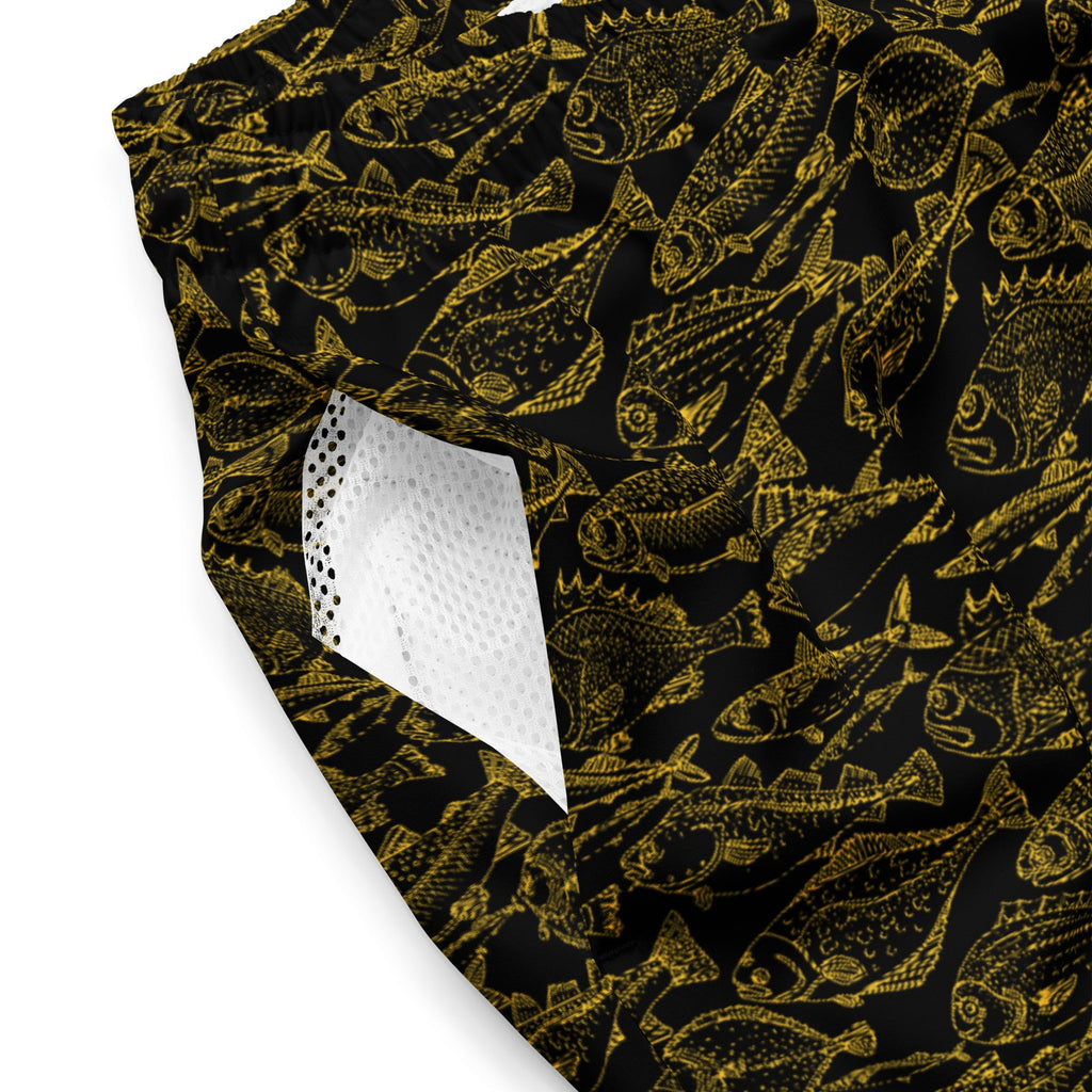 Men's Gold Fish Print Swim Trunks