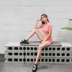 Short-Sleeve Crop Top High-Waist Two-Piece Swimsuit