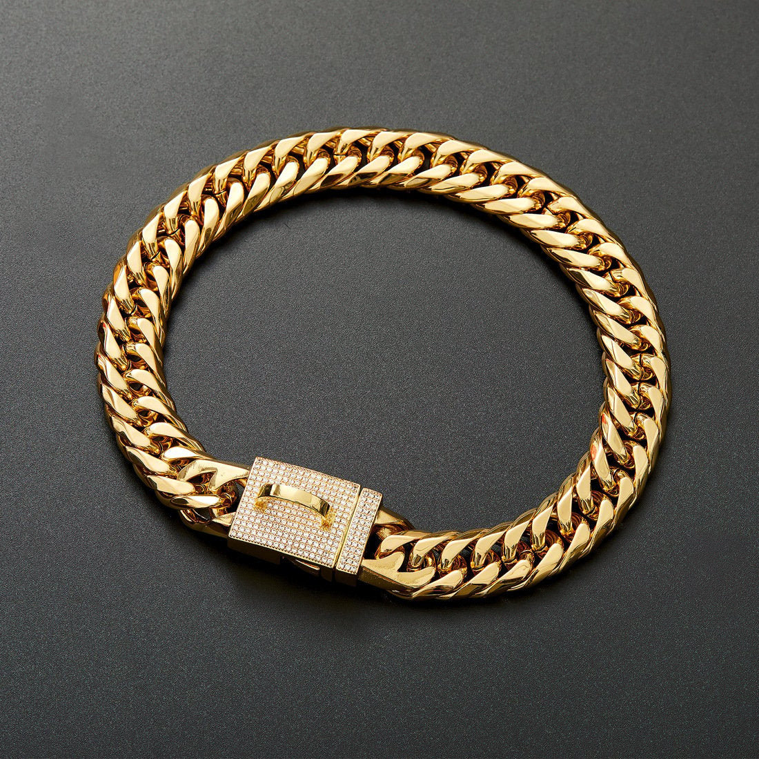 Golden Stainless Steel Cuban Chain Dog Collar
