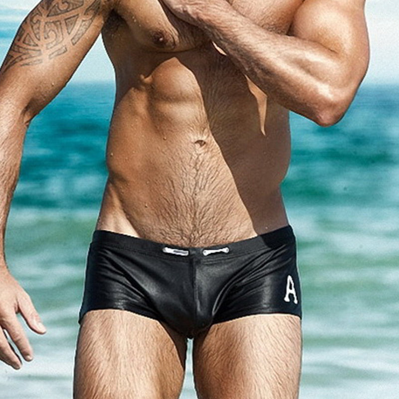 Men's White Boxer Swim Trunks
