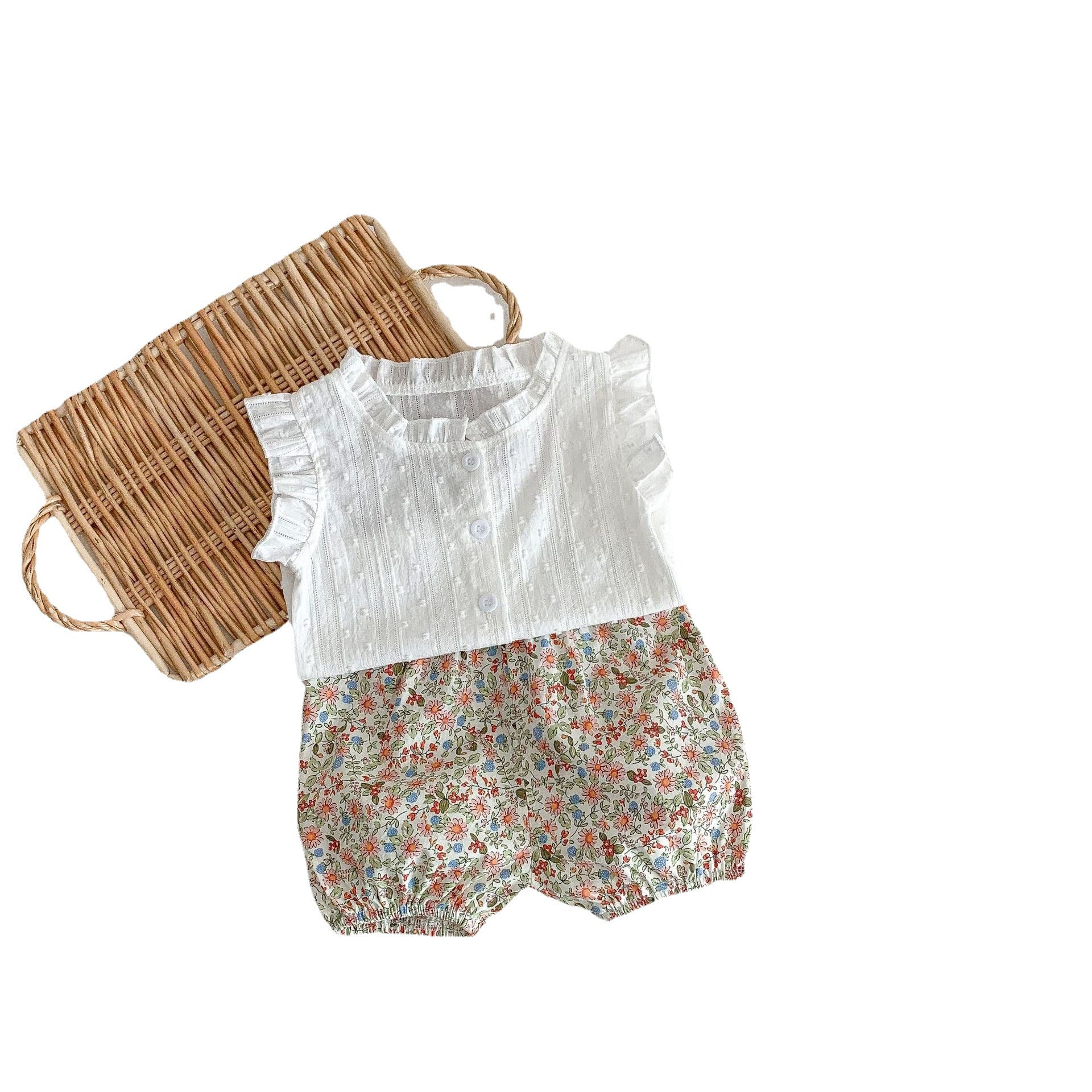 Baby Girls' Floral Shorts and Flying Sleeve Top Set