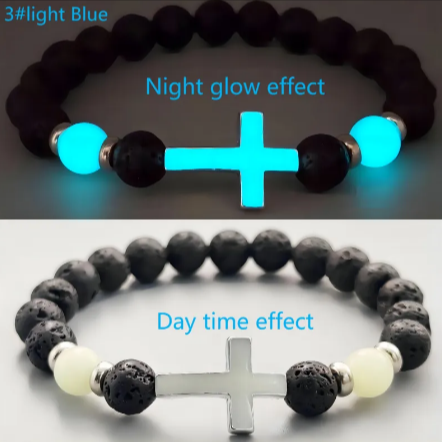 Luminous Volcanic Lava Rock Cross Bracelet