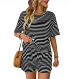 Women's Striped Knit Shorts Set