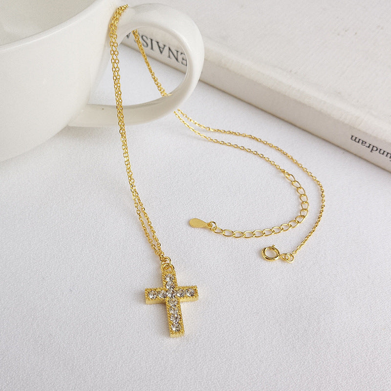 Gold Crystal Cross Pendant Necklace - Christian Jewelry