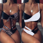 Leopard Color Block Wrap Bikini Set