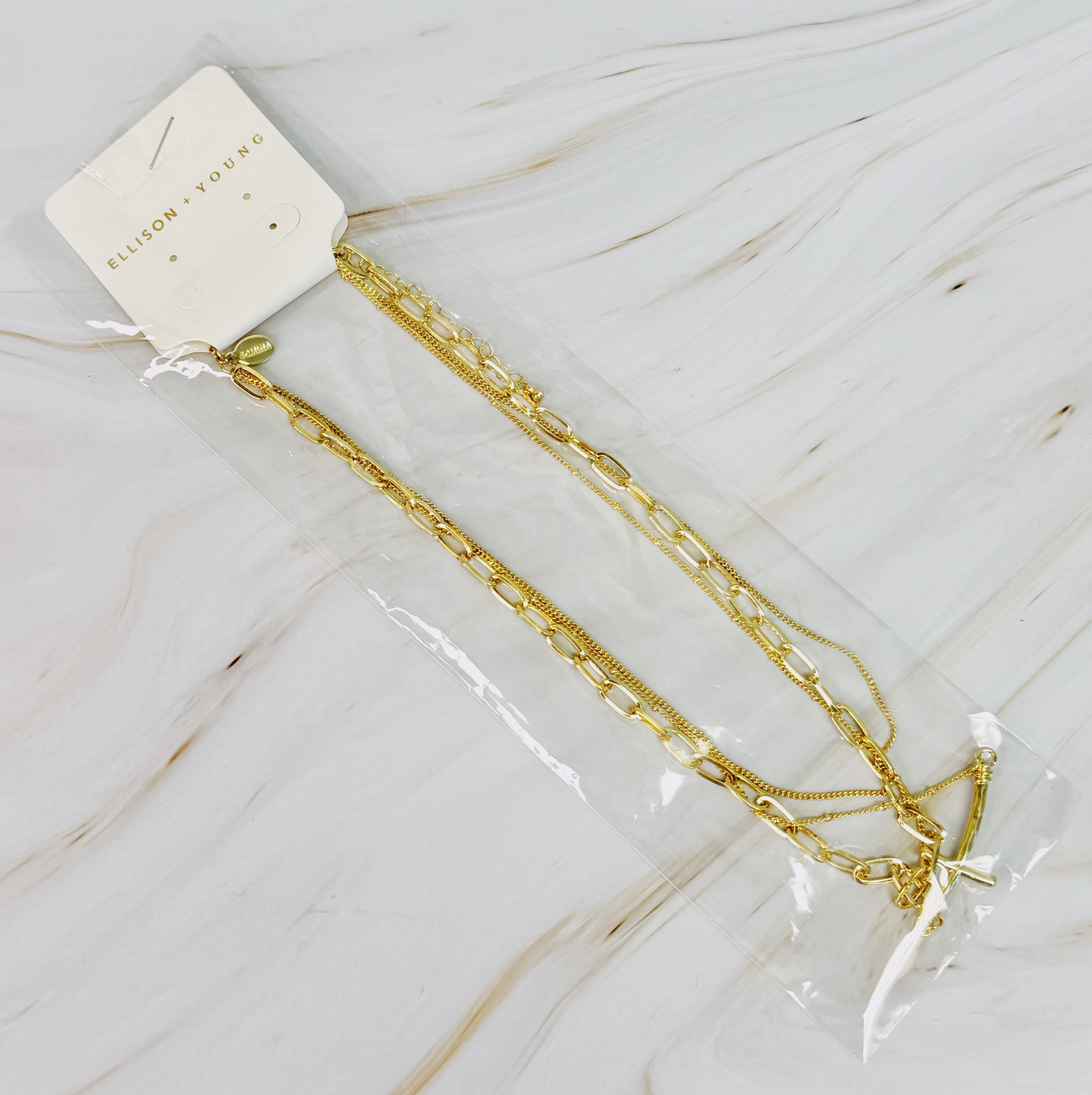 Side Hanging Cross Layered Chain Necklace | Christian Jewelry