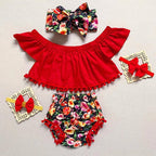 Summer Girls' Short Sleeve Top & Floral Shorts Set