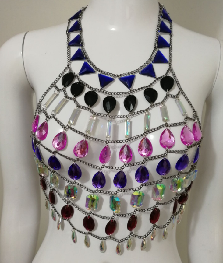 Rhinestone Chain Body-Jewelry Halter Top