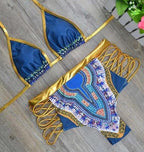 Strappy High-Waist Tribal Print Bikini Set
