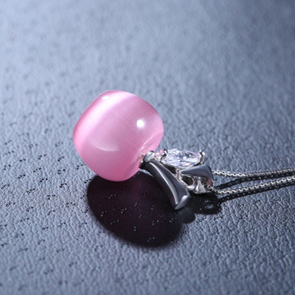 Silver Cat's Eye Apple Pendant with Moonstone