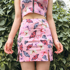 Women's Sexy Butterfly Print Zipper Tank Top Set