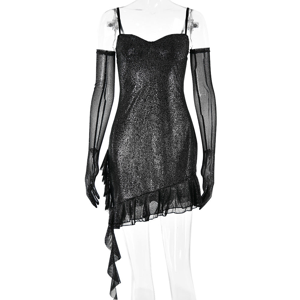 Women's Hot Silver Mesh Sling Tube Top Dress