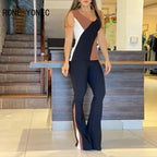 Colorblock Sleeveless Top and Flare Pants Two-Piece Set