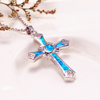 Opal Resin Cross Pendant Necklace Fashion Jewelry
