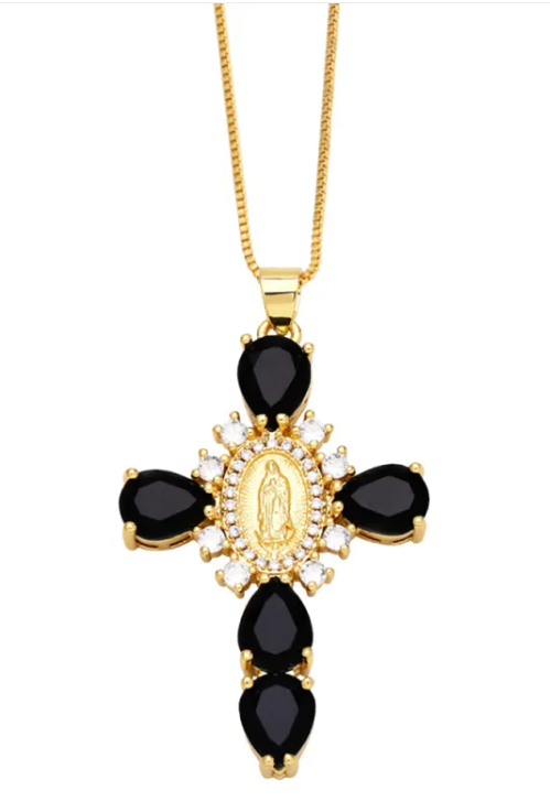Zircon Virgin Mary Cross Necklace