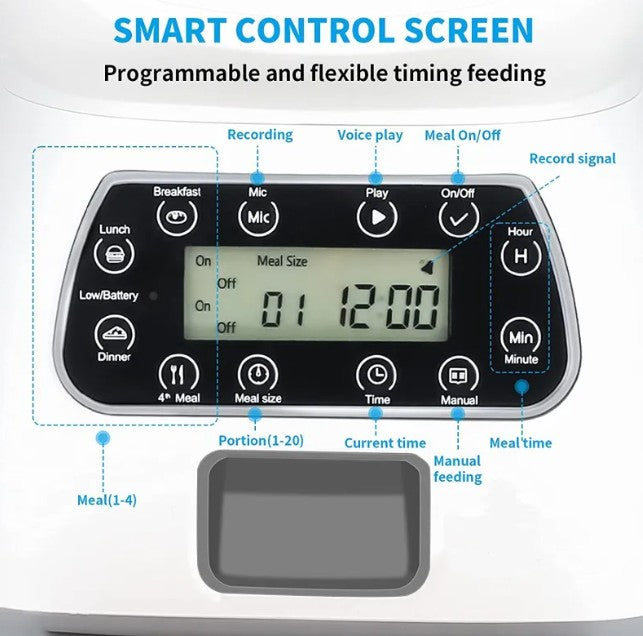 Automatic Pet Feeder with Timer, Programmable Dry Food Dispenser with LCD & Stainless Steel Bowl for Cats and Dogs