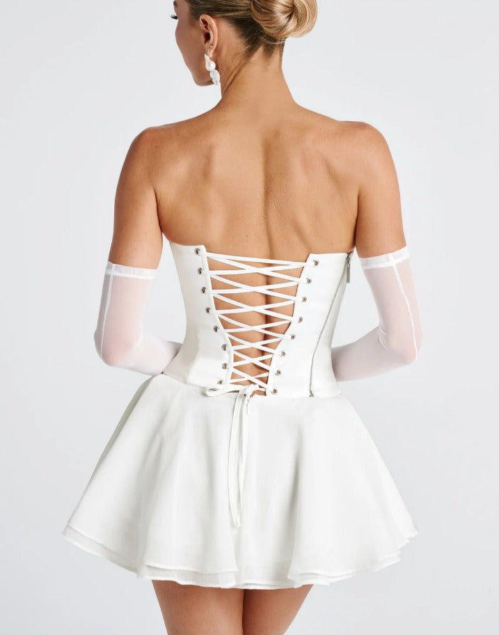 French Solid Color Tube Top Dress With Sleeves