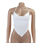 Backless Cowl-Neck Handkerchief Halter Top