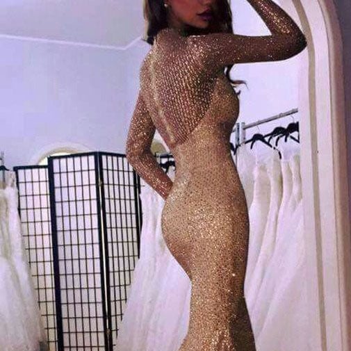 European & American Tube Top Gold Slim Fishtail Dress