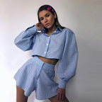 2021 Women's Checkered Crop Top and Pants Set
