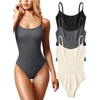 Ribbed Scoop-Neck Spaghetti Strap Bodysuit